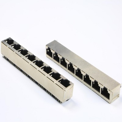 Multi-Ports Top Entry 1X8 RJ45 PCB Connector with Shield